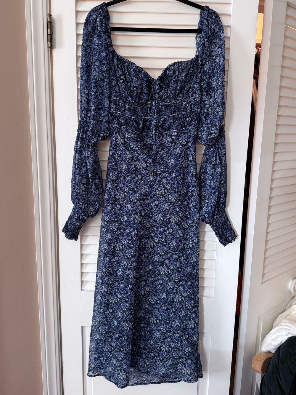 Free People Aglow Smocked Blue Floral Midi Dress Small EUC
